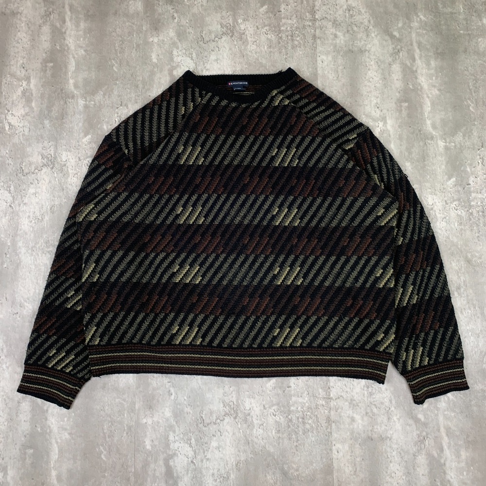 Vintage Knights Bridge Sweater Mens XL Brown Black Geometric Pullover Scotland